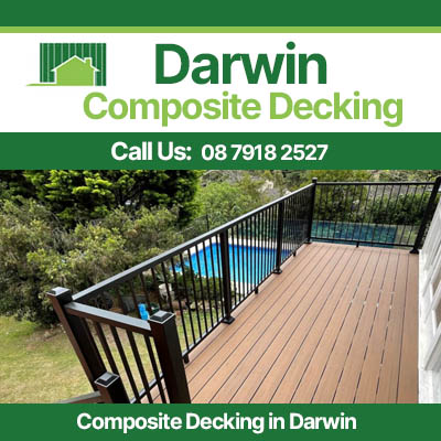 Composite decking with pool fencing installed in Darwin backyard with swimming pool